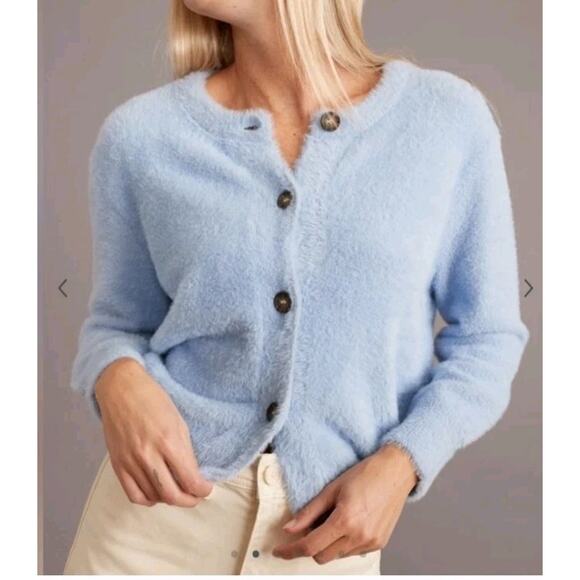 Marine Layer Sweaters - Marine Layer Womens Arielle Cardigan Sweater Blue Heron Fuzzy Soft Large